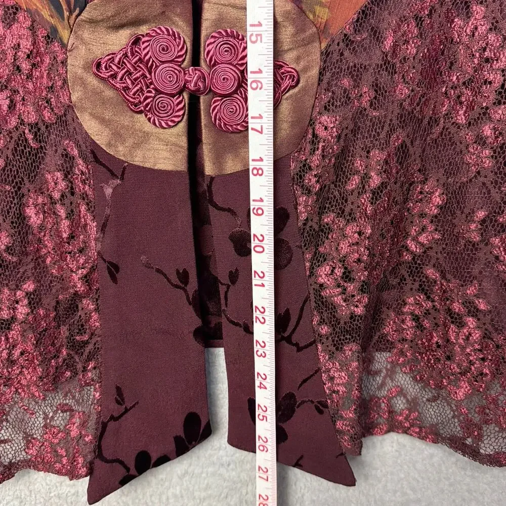 Violet Kay Satin Burnout Kimono Lace Burgundy Frog Knot Closure SZ L Whimsygoth